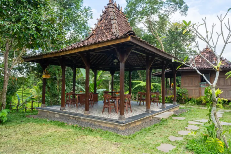 The open-air Javanese Pendopo pavilion in the garden